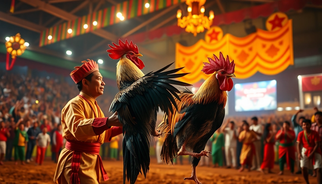 Experience the thrill of live cockfighting at dagawin.live, showcasing vibrant colors and intense action.