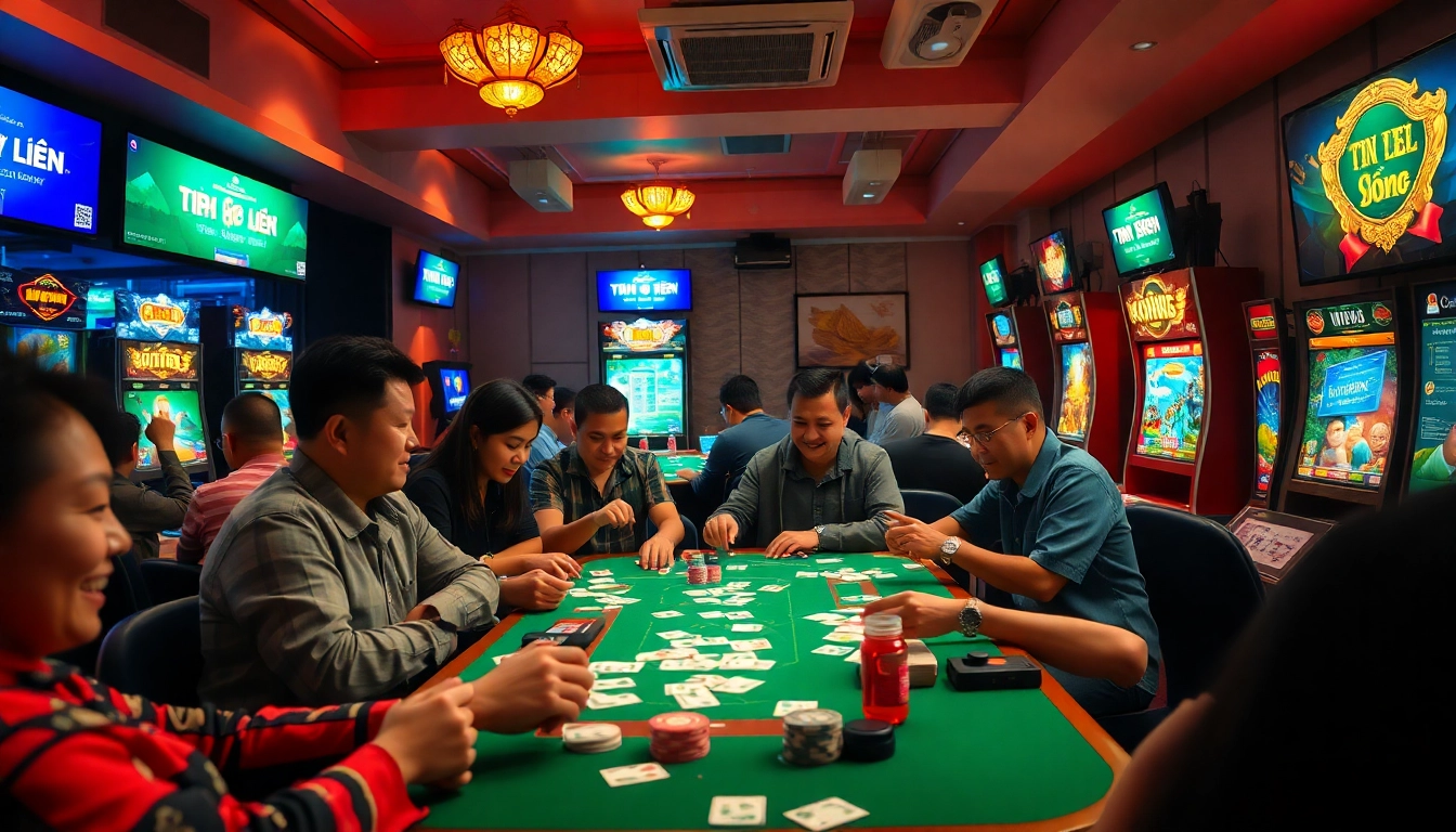 Players enjoying topgamebaidoithuong.mx card games in a vibrant, inviting gaming room.