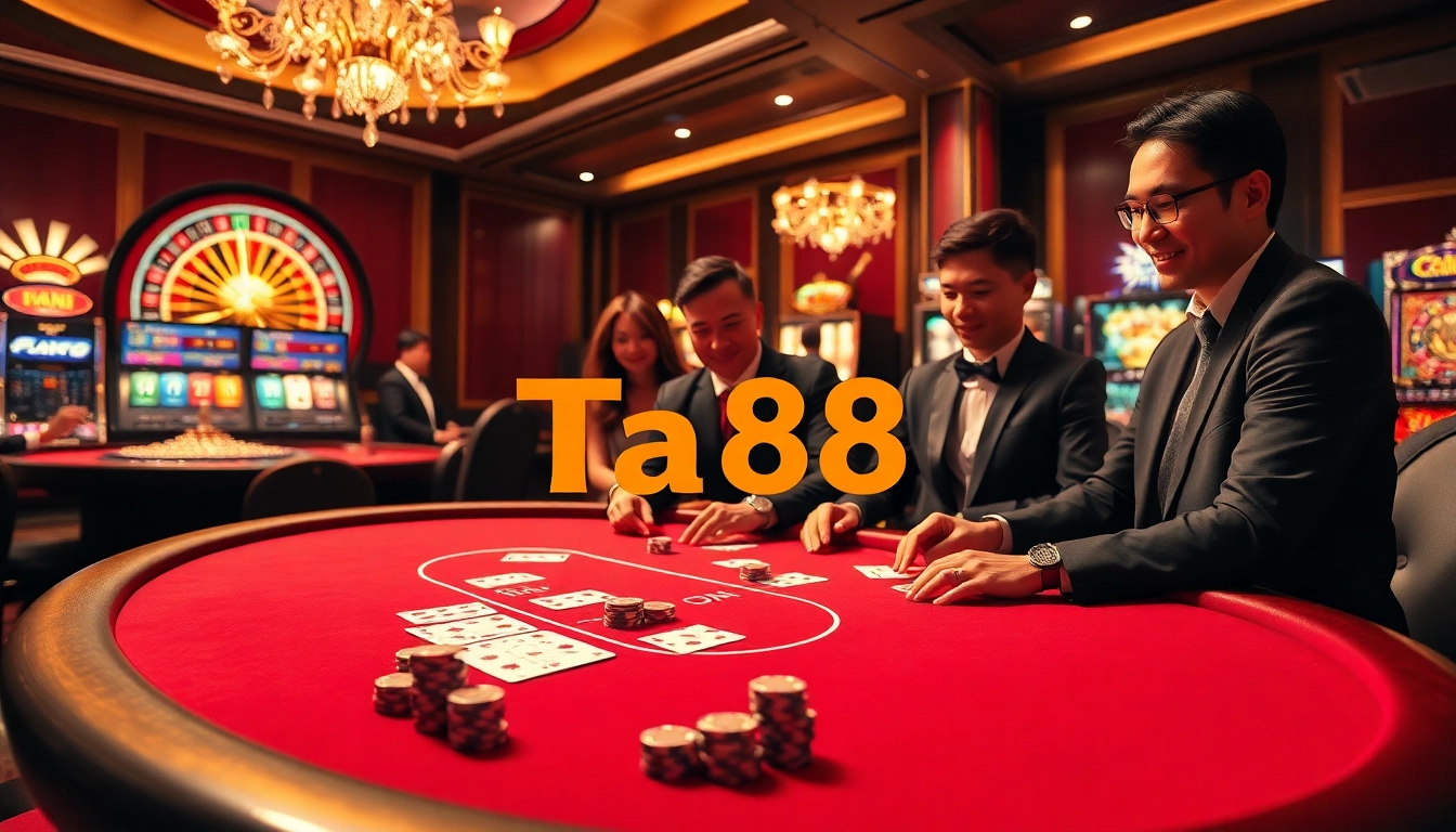 Experience the thrill at the Ta88 poker table with vibrant chips and high-stakes cards.