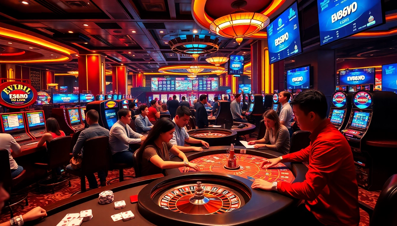 Experience the excitement at ev88win.live online casino, showcasing diverse players engaging in thrilling games.