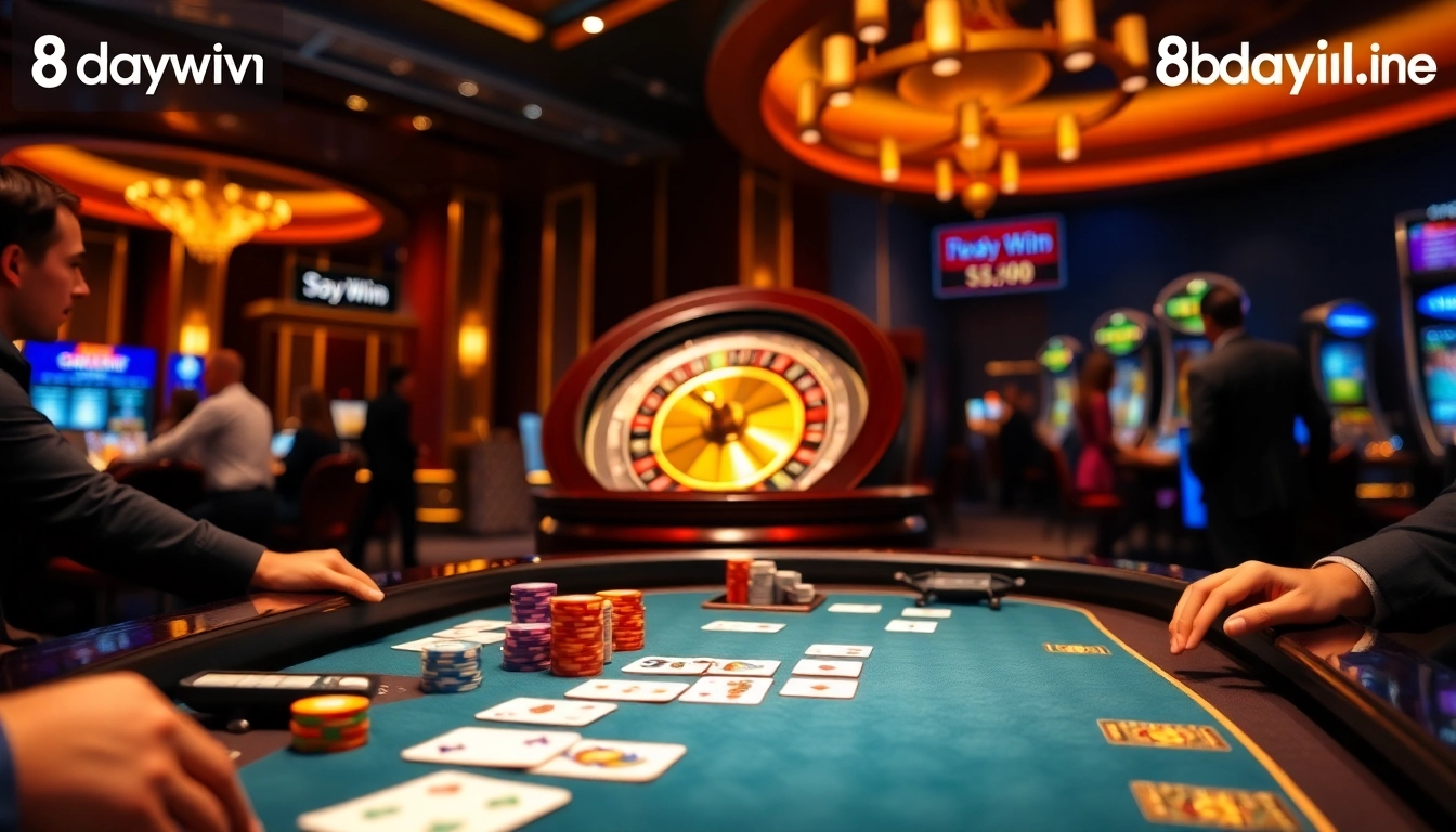 Experience the excitement of online gambling at 8daywin.live with this vibrant casino scene.